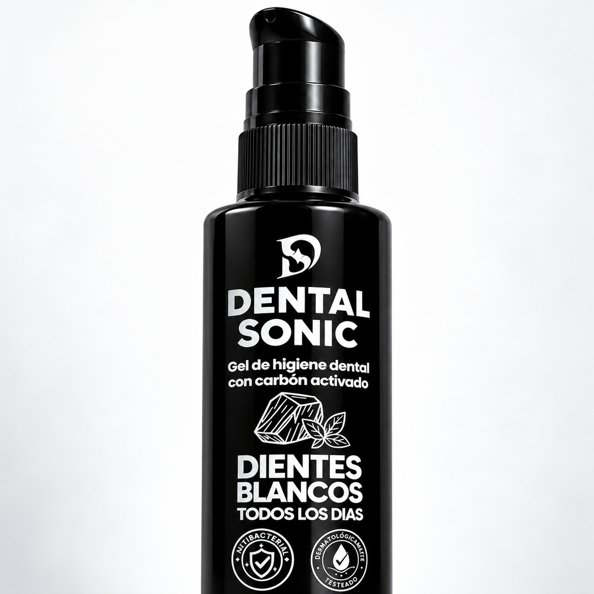Detalle del frasco con dosificador de la pasta dental en gel Dental Sonic