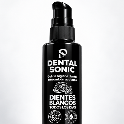 Detalle del frasco con dosificador de la pasta dental en gel Dental Sonic